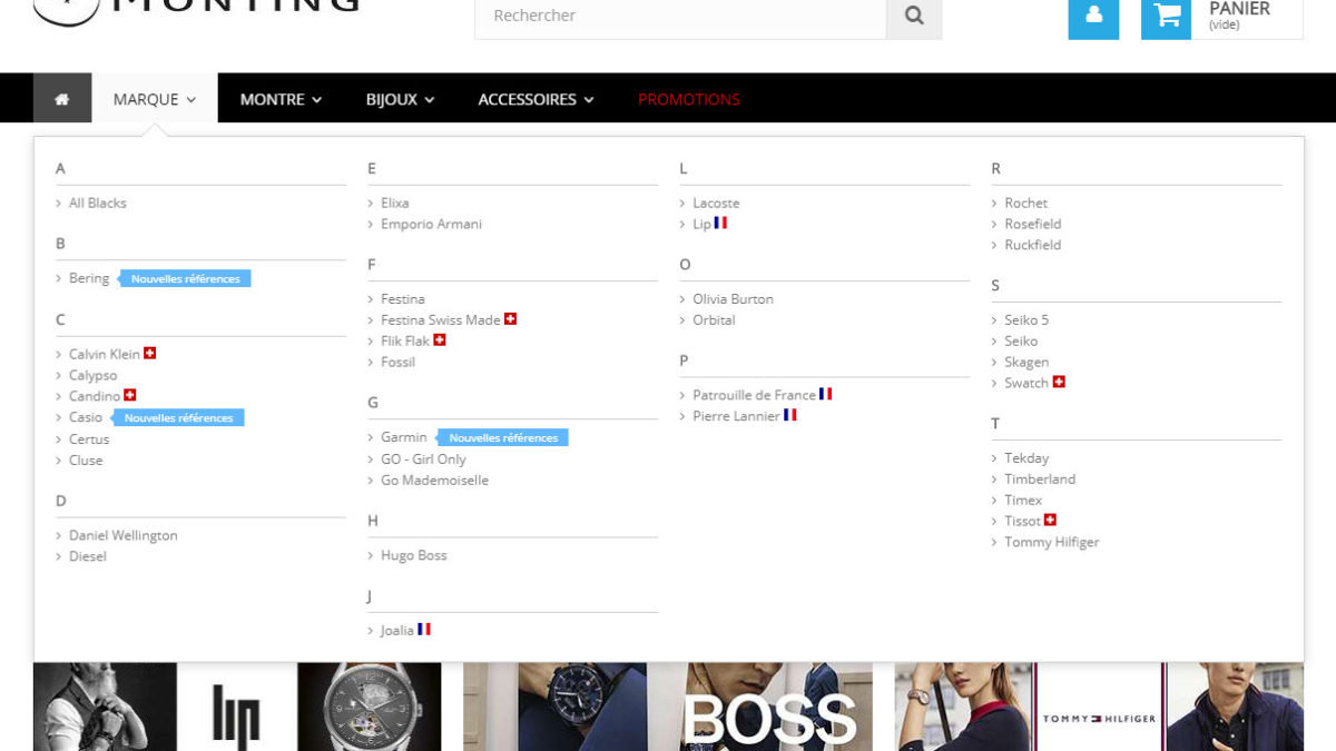 Réalisation du menu du site monting.fr